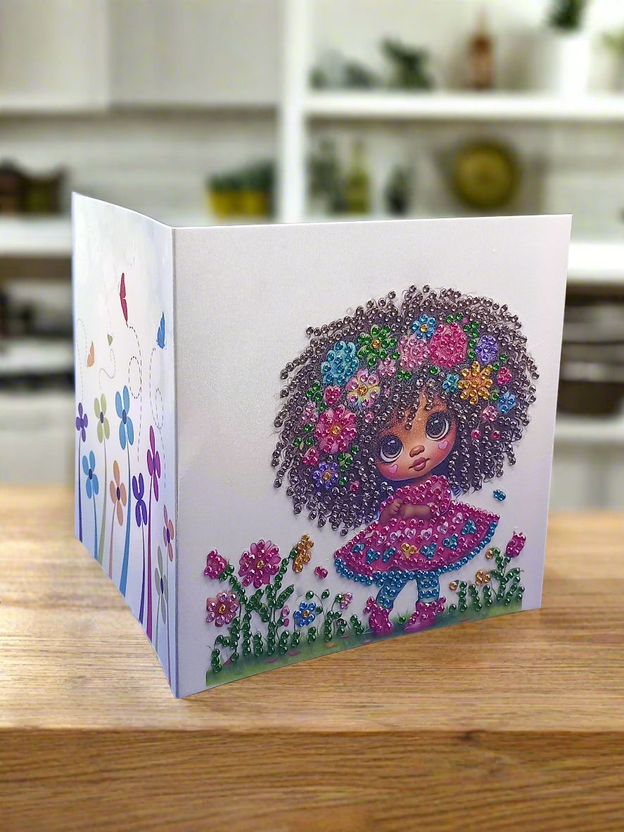 6pcs Diamond Art 'Cute Little Girl' Greeting Cards