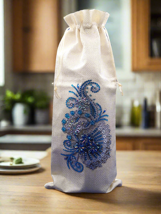 1pc Diamond Art Blue Pattern Wine Bag