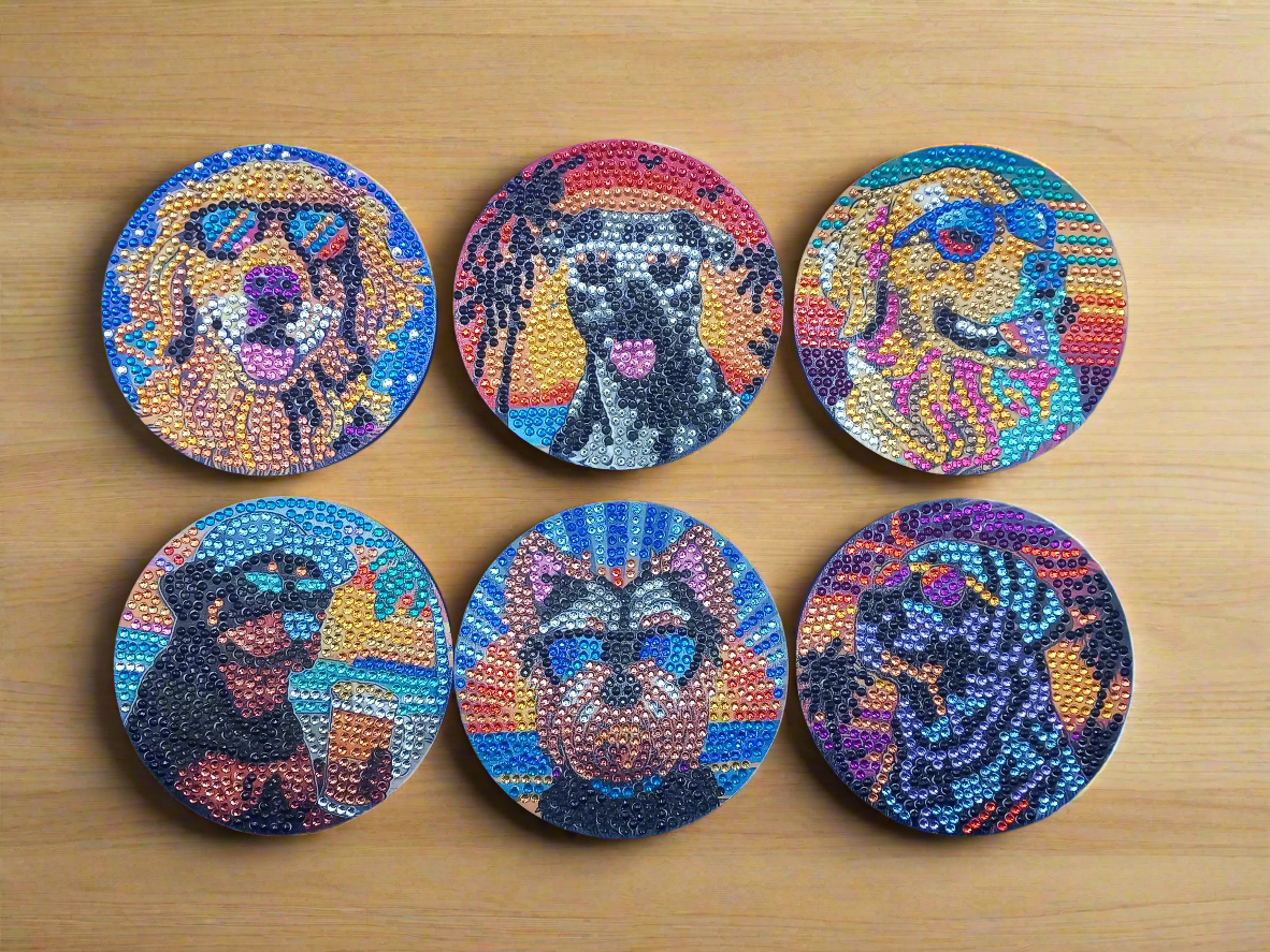 7pcs Diamond Art Sunglasses Dog Coaster & Stand Set