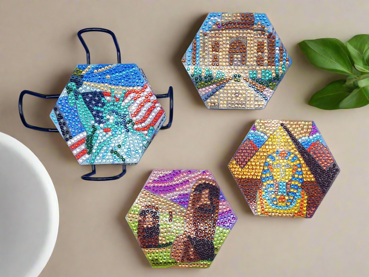 8pcs Diamond Art Iconic Landmarks Coaster & Stand Set