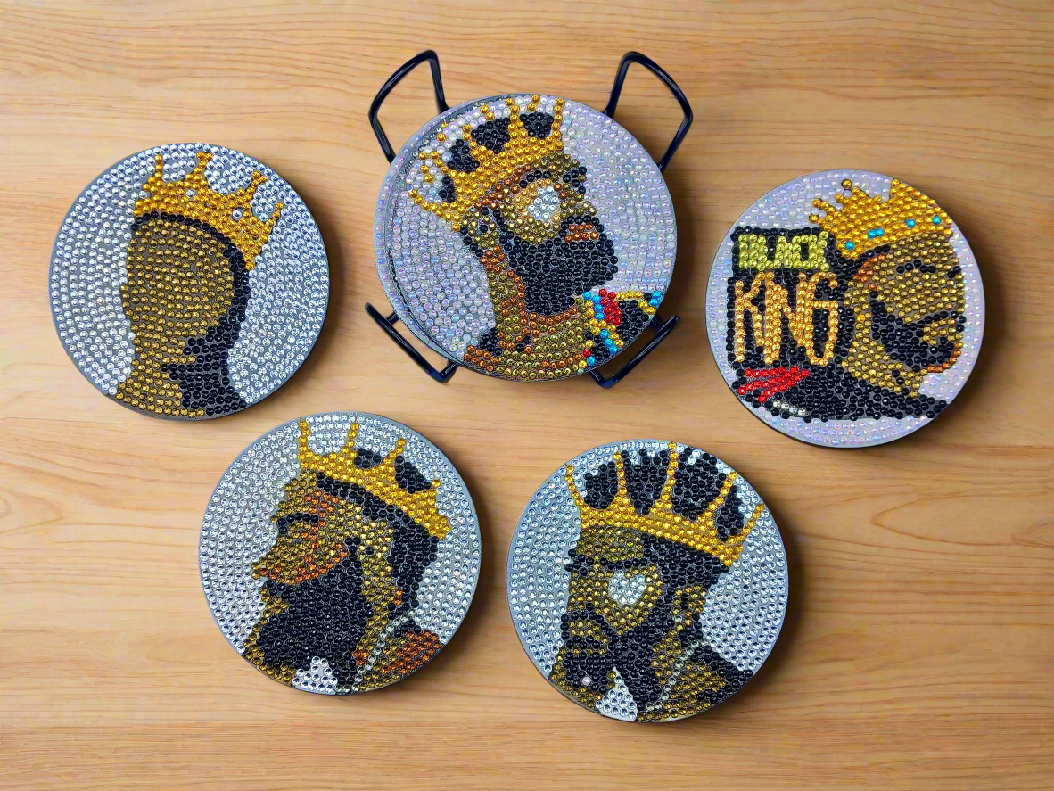 9pcs Diamond Art 'Black King' Coaster & Stand Set