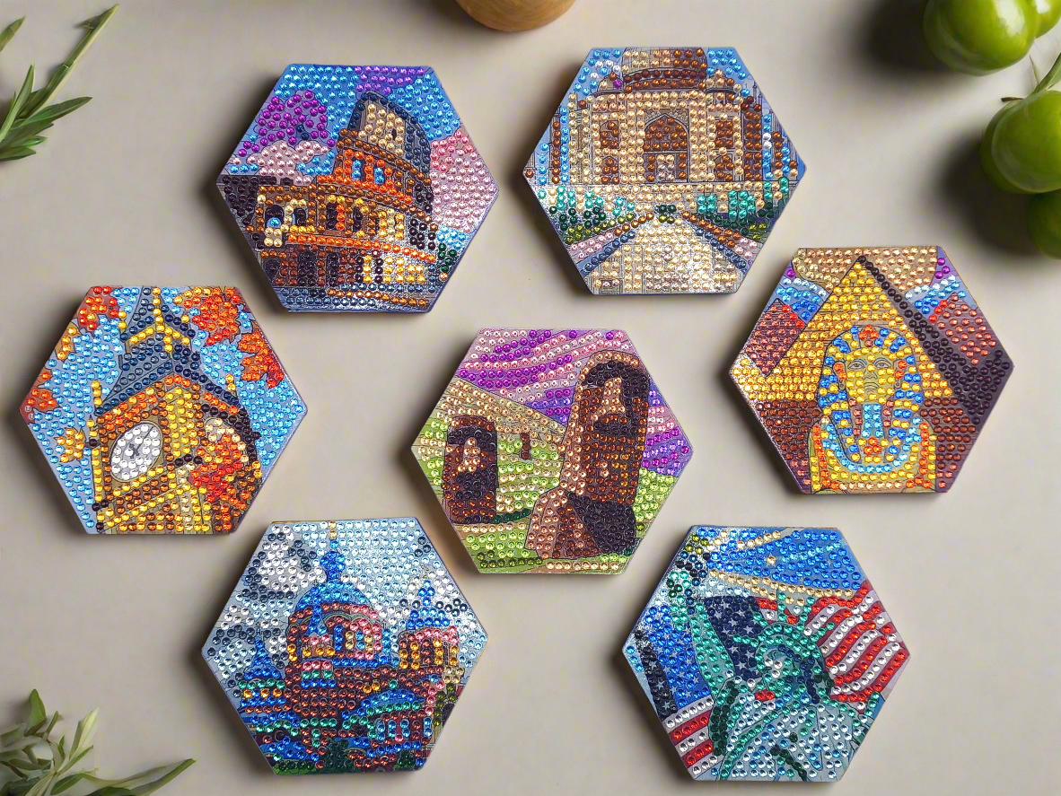 8pcs Diamond Art Iconic Landmarks Coaster & Stand Set