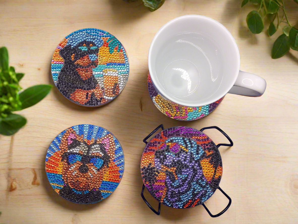 7pcs Diamond Art Sunglasses Dog Coaster & Stand Set